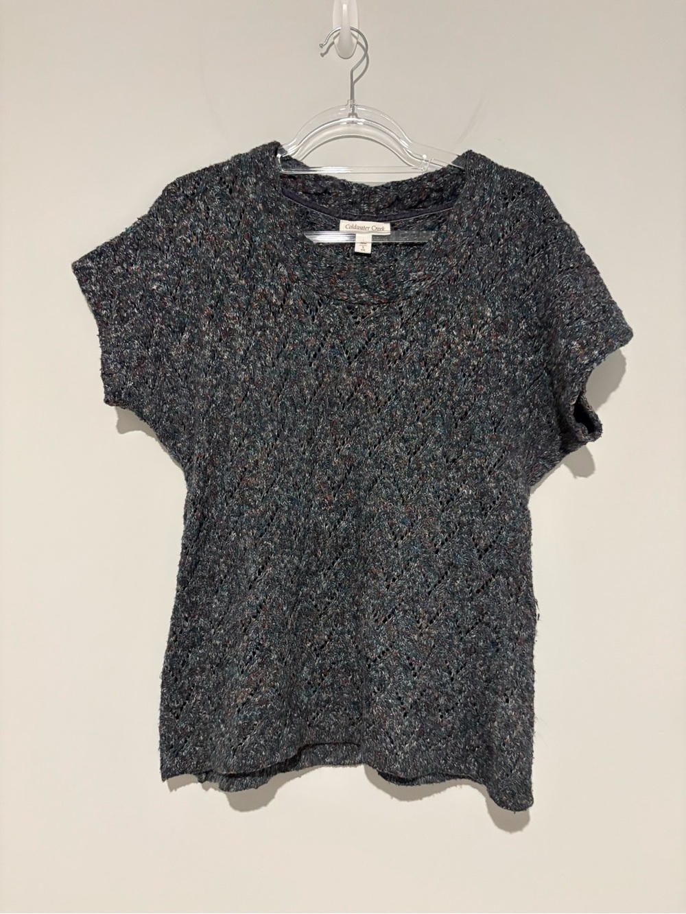Coldwater Creek Short Sleeve Cotton Blend Multi-color Blue grey Sweater small